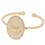 Adjustable oval ring & epoxy resin heart - Fine Gold plated - Nude x1|raw }}