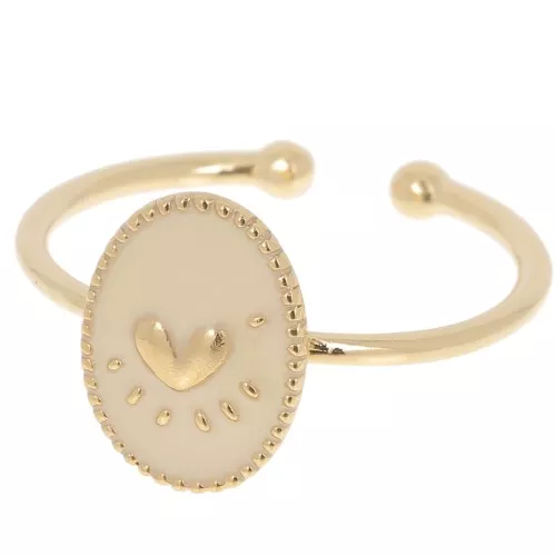 Adjustable oval ring & epoxy resin heart - Fine Gold plated - Nude x1