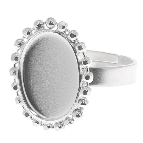 14x10mm 925 Silver Balls ring for flat back cabochon - Size 54 to 58 x1