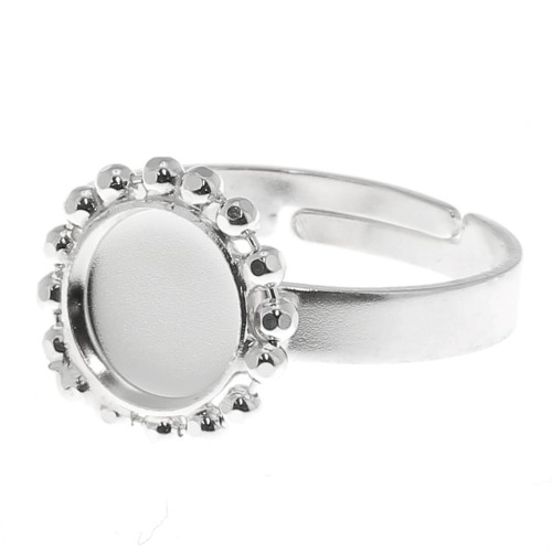8mm 925 Sterling Silver Diamond Balls Ring - for cabochon - Size 54 to 58 x1