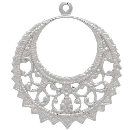 28mm Round Filigree Pendant - Rhodium Tone x1