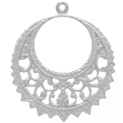 28mm Round Filigree Pendant - Rhodium Tone x1