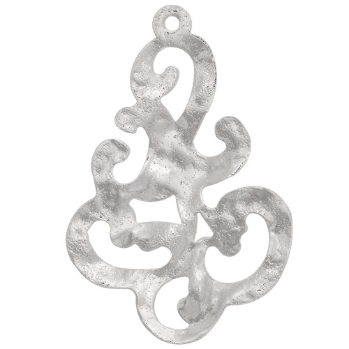 36x24mm Hammered design filigree pendant - Rhodium Tone x1