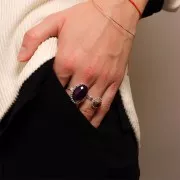 18x13mm 925 Silver Balls ring for flat back cabochon - Size 54 to 58 x1