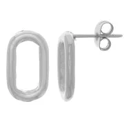 16x9mm Rounded Oval earStuds - Rhodium Tone x2
