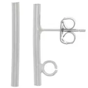 20x2mm EarStuds with round bar - open ring - Silver Tone x2