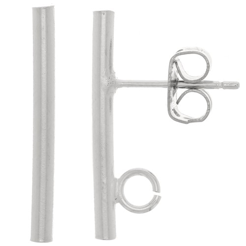 20x2mm EarStuds with round bar - open ring - Silver Tone x2