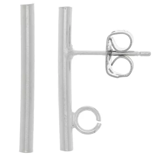 20x2mm EarStuds with round bar - open ring - Silver Tone x2