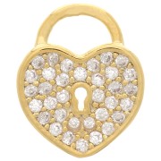 12x10mm Heart Padlock Charm with zirconium oxide  - Gold Tone - Crystal x1|raw }}