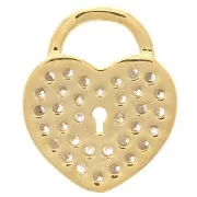 12x10mm Heart Padlock Charm with zirconium oxide - Gold Tone - Crystal x1
