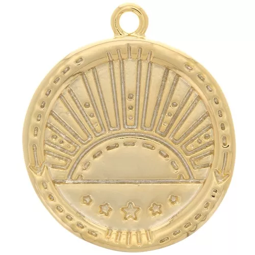18mm Round irregular textured pendant - sun and stars - Gold Tone x1