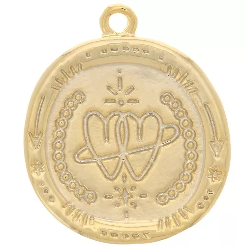 18mm Round irregular textured pendant - interlaced heart pattern - Gold Tone x1