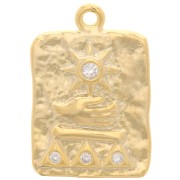 19x13mm Hammered Rectangle Pendant with Egyptian zirconium oxide - Gold - Crystal x1|raw }}