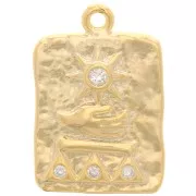 19x13mm Hammered Rectangle Pendant with Egyptian zirconium oxide - Gold - Crystal x1