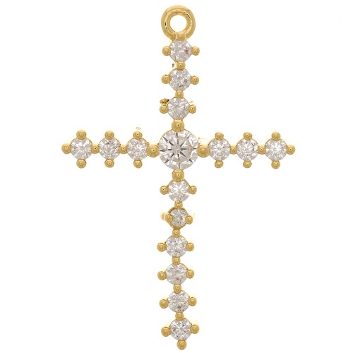 Cross pendant 23.5x16.5mm with Zirconium oxides - Fine gold plated - Crystal x1