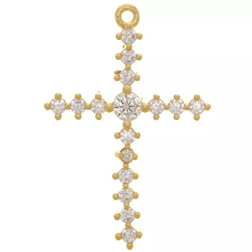 Cross pendant 23.5x16.5mm with Zirconium oxides - Fine gold plated - Crystal x1