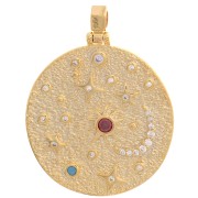 29mm Round irregular pendant - sun & stars with gold zirconium oxide - Multicoloured x1