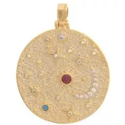 29mm Round irregular pendant - sun & stars with gold zirconium oxide - Multicoloured x1