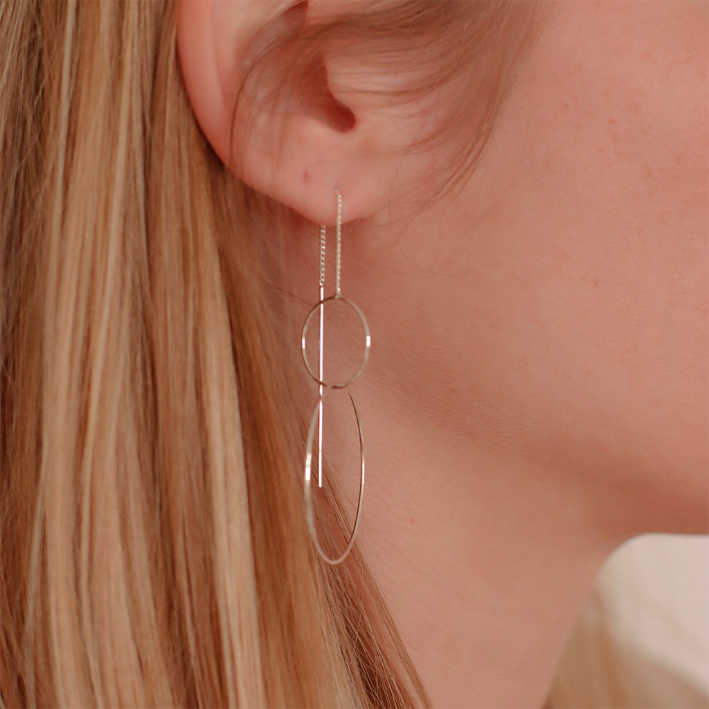 83mm Curb Chain Earrings double hoop Fine silver plating x2