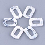 30x20mm Acrylic Rectangle Link - Marbled White - Grey x1