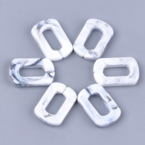 30x20mm Acrylic Rectangle Link - Marbled White - Grey x1