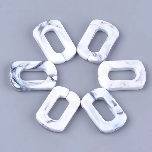 30x20mm Acrylic Rectangle Link - Marbled White - Grey x1
