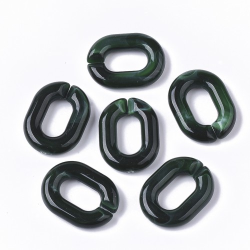 24x18mm Oval Acrylic Link - Marbled Dark Green - White x1