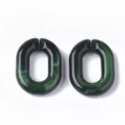 24x18mm Oval Acrylic Link - Marbled Dark Green - White x1