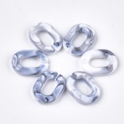 24x18mm Oval Acrylic Link - Marbled White - Grey x1|raw }}