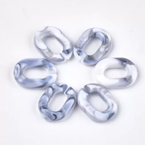 24x18mm Oval Acrylic Link - Marbled White - Grey x1