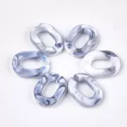 24x18mm Oval Acrylic Link - Marbled White - Grey x1