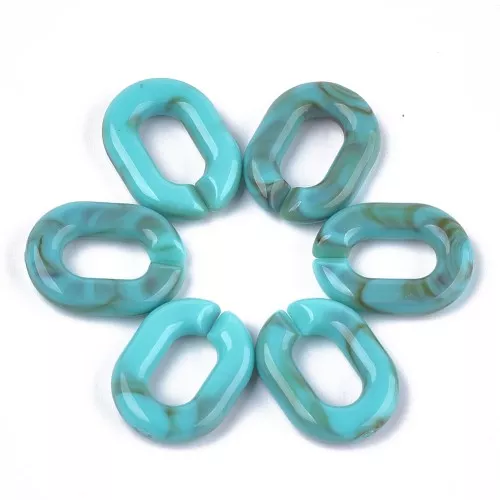 24x18mm Oval Acrylic Link - Marbled Turquoise - Brown x1