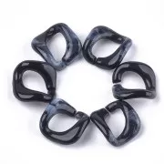 24x23mm Square twisted acrylic link - Marbled Black - White x1