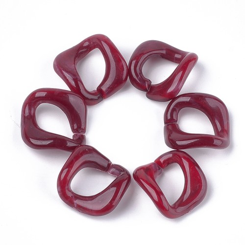 24x23mm Square Twisted Acrylic Link - Marbled Dark Red - White x1