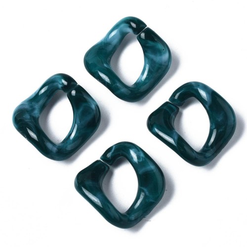 24x23mm Square Twisted Acrylic Link - Marbled Pigeon Blue - White x1