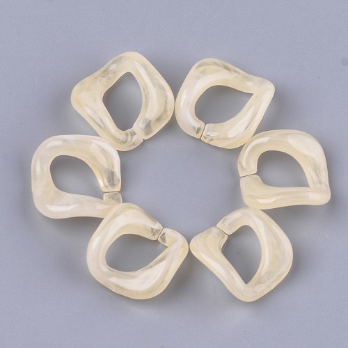 24x23mm Square twisted acrylic link - Marbled Beige - White x1