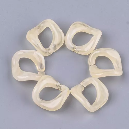 24x23mm Square twisted acrylic link - Marbled Beige - White x1
