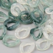 13.5x10mm Oval Twisted Acrylic Link - Marbled Dark Green - White x1