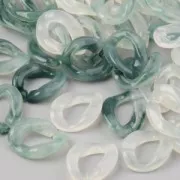 13.5x10mm Oval Twisted Acrylic Link - Marbled Dark Green - White x1