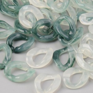 13.5x10mm Oval Twisted Acrylic Link - Marbled Dark Green - White x1