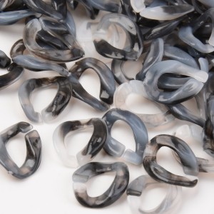 13.5x10mm Oval Twisted Acrylic Link - Marbled Black - White x1