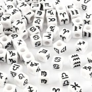 7mm Assortment of 50 cubic zodiac sign beads - White - Black x1|raw }}