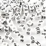 7mm Assortment of 50 cubic zodiac sign beads - White - Black x1