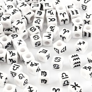 7mm Assortment of 50 cubic zodiac sign beads - White - Black x1