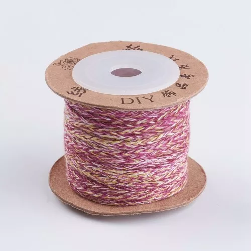 1.5mm Flat braided cotton cord - Plum - Fuchsia - Yellow - Light pink x1m