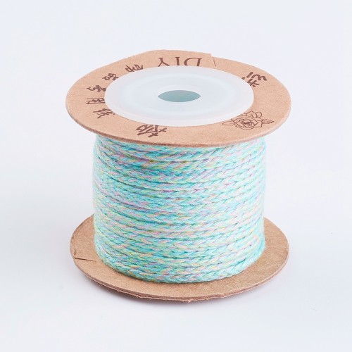 1.5mm Flat braided cotton cord - Light blue - Lilac - Light green x1m