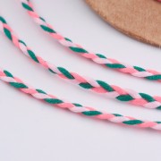 2mm Flat braided cotton cord - Neon pink - Light pink - Dark green x1m