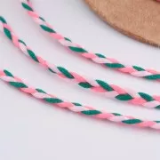 2mm Flat braided cotton cord - Neon pink - Light pink - Dark green x1m