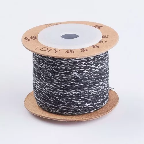 2mm Flat braided cotton cord - Black - Grey x1m