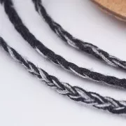2mm Flat braided cotton cord - Black - Grey x1m